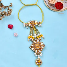 Aapno Rajasthan Unisex Set Of 4 Beautiful Beads Kundan Studded  Wristlet Rakhi Gift Set-picture-49