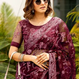 Subham Ethnic Motif Embellished Net Saree-image-0