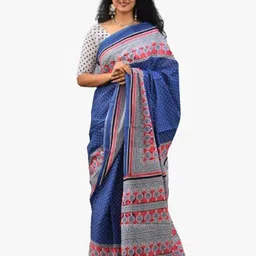 TROPWEAR Ethnic Motifs Printed Pure Cotton Block Print Saree-picture-22