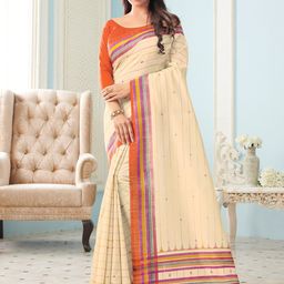 Mitera Women Beige & Green Striped Art Silk Bhagalpuri Saree With Matching Blouse-picture-18