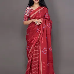 TROPWEAR Ethnic Motifs Pure Cotton Block Printed Saree-picture-11