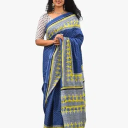TROPWEAR Ethnic Motifs Printed Pure Cotton Block Print Ikat Saree-picture-36