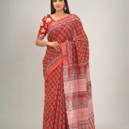 KIAARON Floral Zari Block Printed Saree-image-54