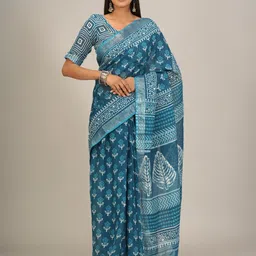 KIAARON Floral Zari Block Printed Saree-image-47