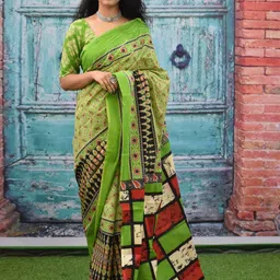 KIAARON Ajrak Block Printed Jaipuri Mulmul Pure Cotton Saree-image-64