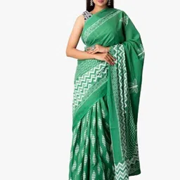 JALTHER Geometric Pure Cotton Block Print Saree-picture-27