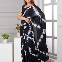 TROPWEAR Tie and Dye Pure Cotton Block Print Saree-picture-36