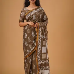 clothonus Ethnic Motifs Printed Zari Pure Cotton Block Print Saree-picture-35