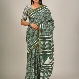 clothonus Ethnic Motifs Printed Zari Pure Cotton Block Print Saree-picture-24