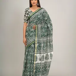 clothonus Ethnic Motifs Printed Zari Pure Cotton Block Print Saree-picture-28