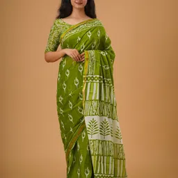 clothonus Ethnic Motifs Printed Zari Pure Cotton Block Print Saree-picture-29