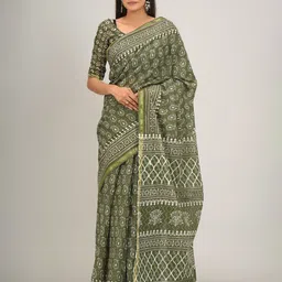 clothonus Ethnic Motifs Printed Zari Pure Cotton Block Print Saree-picture-12