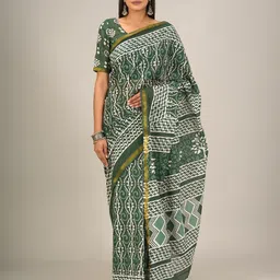 clothonus Ethnic Motifs Printed Zari Pure Cotton Block Print Saree-picture-34