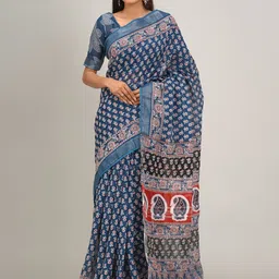 KIAARON Floral Printed Zari Cotton Ikat Saree-picture-28