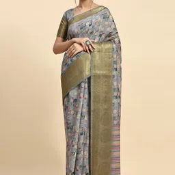 RACHNA Floral Printed Satin Block Print Saree-image-38
