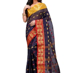 DipDiya Ethnic Motifs Woven Design Zari Pure Cotton Taant Saree-picture-33