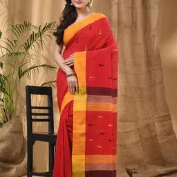 DESH BIDESH Geometric Woven Design Pure Cotton Taant Saree-picture-32
