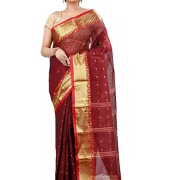 DipDiya Ethnic Motifs Woven Design Zari Pure Cotton Taant Saree-picture-34