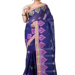 DipDiya Floral Woven Design Zari Pure Cotton Taant Saree-picture-20