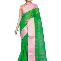 PuJoy Ethnic Motifs Zari Pure Cotton Taant Saree-picture-15