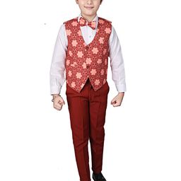Pro-Ethic STYLE DEVELOPER Maroon & White Cotton Shirt & Trousers With Printed Waistcoat-picture-46