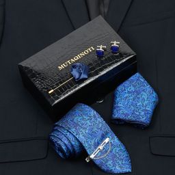 MUTAQINOTI Men Space Blue Silk Necktie Accessory Gift Set-picture-30