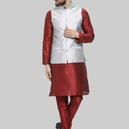 ROYAL KURTA Mandarin Collar Kurta With Churidar & Nehru Jacket image 1