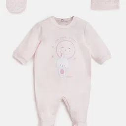 Chicco Infants Girls Printed Pure Cotton Sleepsuit With Cap & Bib-picture-28