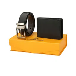 Pacific Gold Men Leather Textured Belt With Wallet Accessory Gift Set-image-26