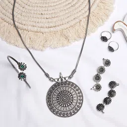 TEEJH Oxidised Silver-Toned Jewellery Set-picture-26
