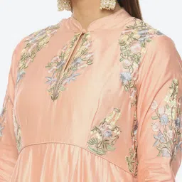 Biba by Rohit Bal Floral Embroidered Thread Work Chanderi Silk Kurta with Churidar & Dupatta image 2