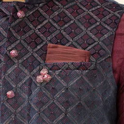 Manyavar Self Design Regular Velvet Kurta and Pyjamas With Nehru Jacket image 2