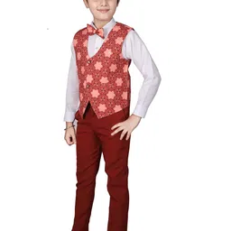 Pro-Ethic STYLE DEVELOPER Maroon & White Cotton Shirt & Trousers With Printed Waistcoat image 3