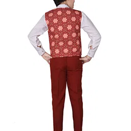 Pro-Ethic STYLE DEVELOPER Maroon & White Cotton Shirt & Trousers With Printed Waistcoat image 2