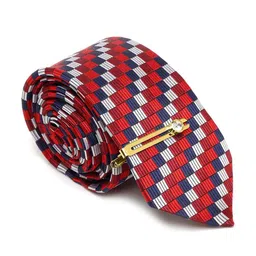 MUTAQINOTI Set Of 3 Checks Red Silk Necktie Accessory Gift Set image 4