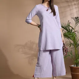 aayusika  V-Neck Three-Quarter Sleeves Pure Cotton Tunic With Palazzos-picture-30