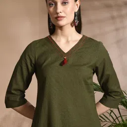 aayusika V-Neck Three-Quarter Sleeves Tunic & Palazzos Cotton Flax Co-Ords image 4