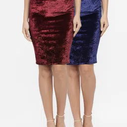 N-Gal Women Set of 2 Solid Pencil Mini Velvet Skirts-image-42