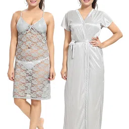 Noty Self Design Nightdress With Robe image 3