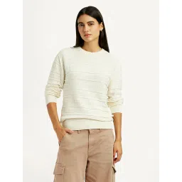 levi's Women's Self Design Off White Round Neck Sweater-picture-25