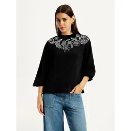 levi's Women's Embroidered Black Oversized Crew Neck Sweatshirt-picture-43