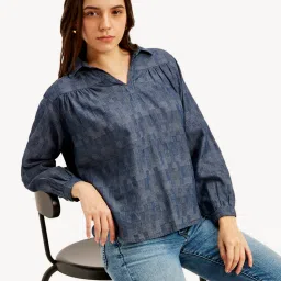 levi's Women's Abstract Dark Blue Spread Collar Top-picture-18