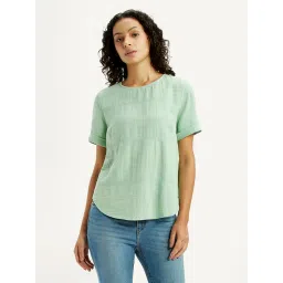 levi's Women's Self Design Light Green Round Neck Top-picture-37