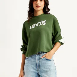 levi's Women's Brand Logo Olive Crew Neck Sweatshirt image 1