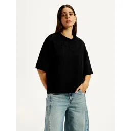 levi's Women's Embroidered Black Relaxed Fit T-shirt-picture-10
