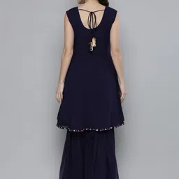 Kvsfab Women Navy Blue & Pink Mirror Work & Embroidered Sleeveless Kurta with Sharara image 5