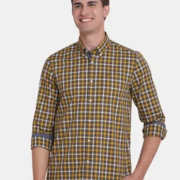 Blackberrys Men Olive Green & Mustard Yellow Cotton India Slim Fit Tartan Checked Shirt-image-57