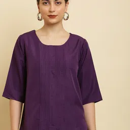 HERE&NOW Violet Round Neck Pin Tucks Top-picture-30