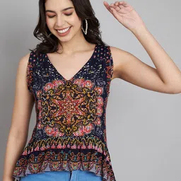 VELDRESS Floral Printed V-Neck High Low Top-picture-36