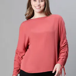 Oxolloxo Boat Neck Extended Sleeves Ruched & Tie-Ups Detail Top-picture-13